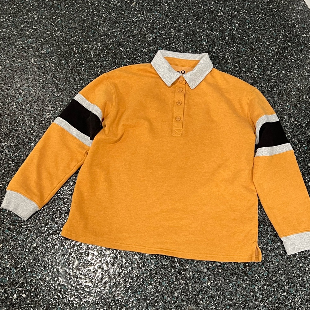 Women’s NWT SO Small Yellow Varsity Blocked Long Sleeve Polo Shirt